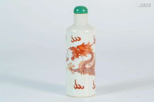 Iron Red Glazed Snuff Bottle with Dragon Pattern