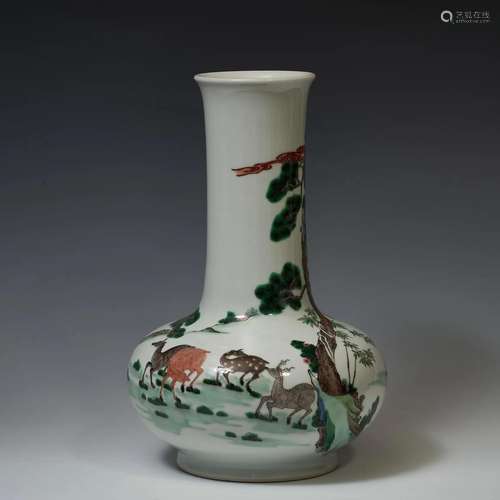 Famille Rose Vase with Vertical Rim and Pine Tree,