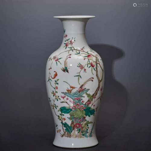 Famille Rose Vase with Flower and Bird Patterns