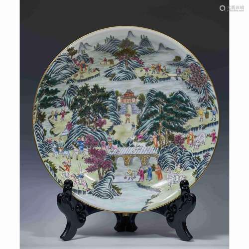 Famille Rose Dish with Figure and Landscape Patterns