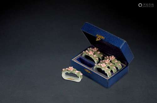1950年制 花卉饰彩瓷餐巾收纳卷套组
