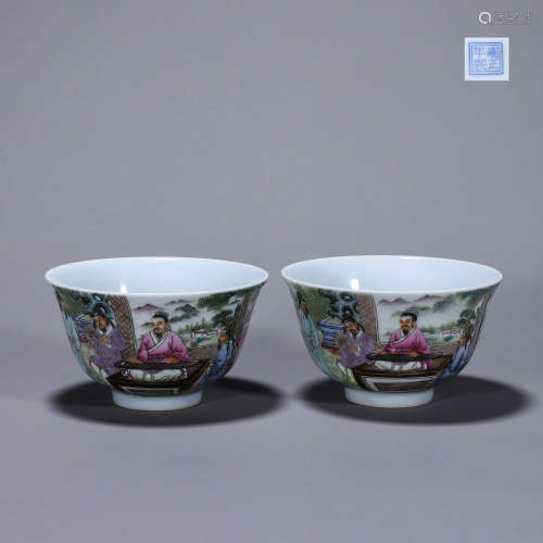 Famille rose figure pair cup