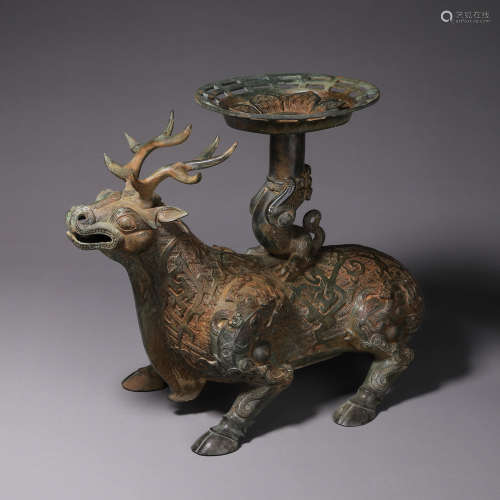Bronze Kuilong Deer Candle Holder