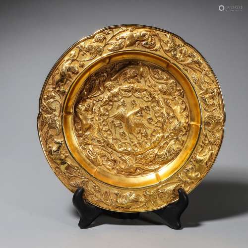Gilt Bronze Plate with Flowers and Birds