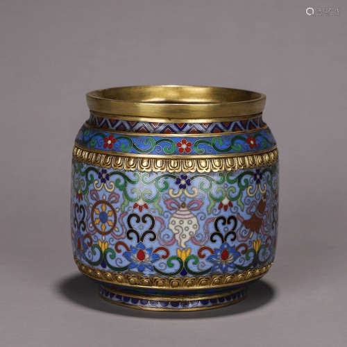 Cloisonne gilt pot with eight treasures pattern