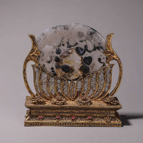 Silver gilt agate interstitial