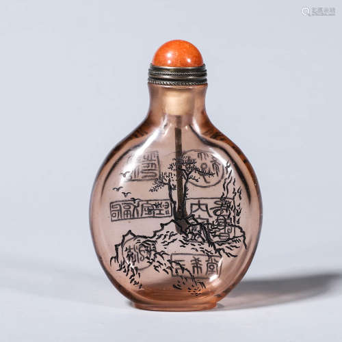 Old collection of glazed mountain view snuff bottle