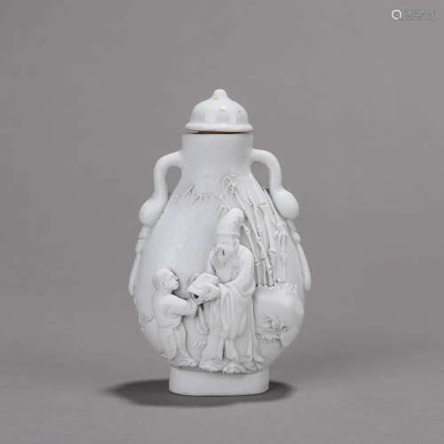 Carved Porcelain Snuff Bottle with Figures from the Old Coll...