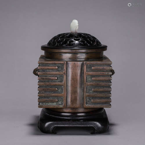 Inlaid jade cong incense burner
