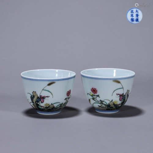 Pastel Travertine Flowers and Butterflies on Cups