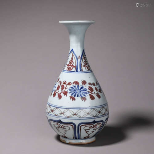 Blue and white glaze red jade pot spring vase