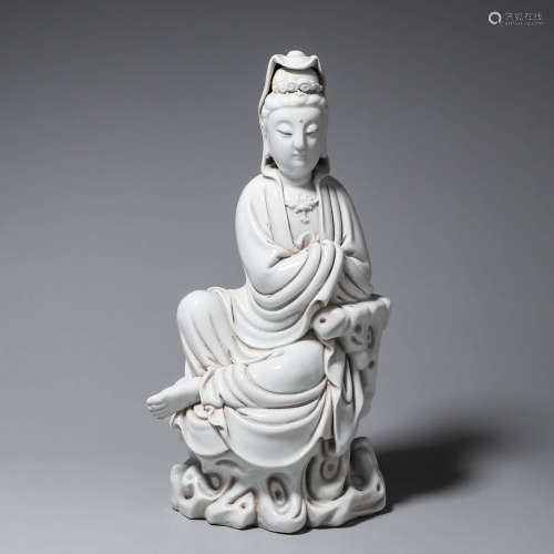 Old Collection of Dehua White Porcelain Guanyin Buddha Statu...