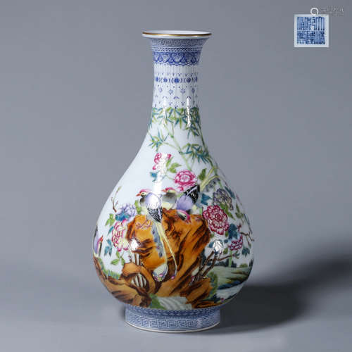 Enamel flower and bird picture jade pot spring bottle