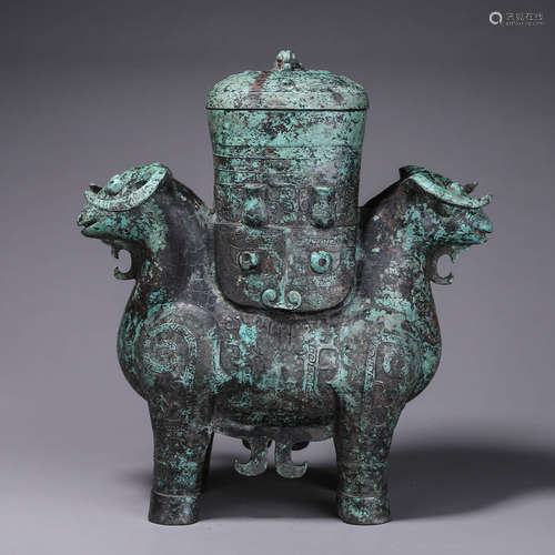 Bronze Double Sheep Zun with Gourmet Pattern