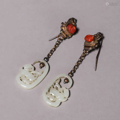 Hetian jade flying earrings