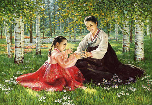 黃英素   母女 布面 油畫