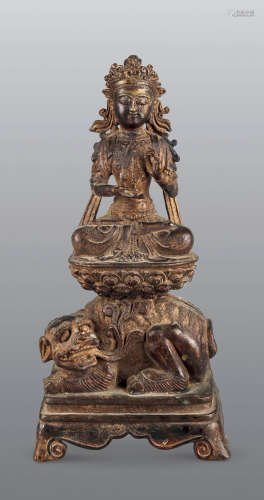 清代 铜泥金文殊菩萨像