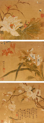 张炯伯 张炯伯旧藏 花卉三幅   绢本