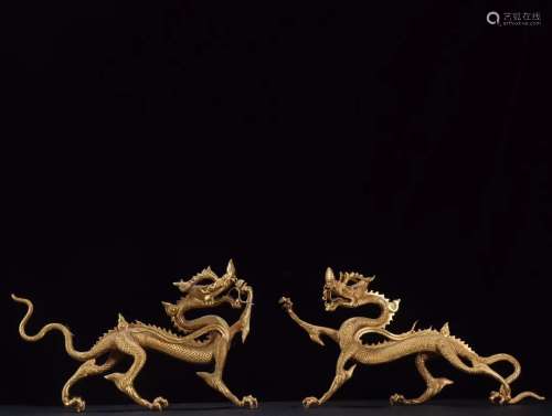 漢銅鎏金螭龍擺件