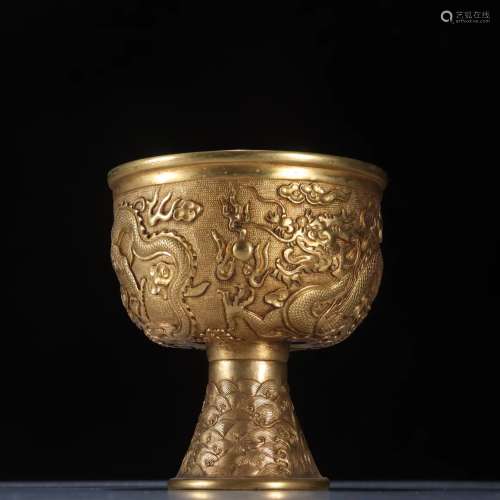 清銅鎏金螭龍戲珠賞杯