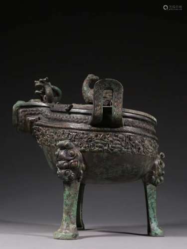 漢代 青銅器獸紋鼎式爐擺件。