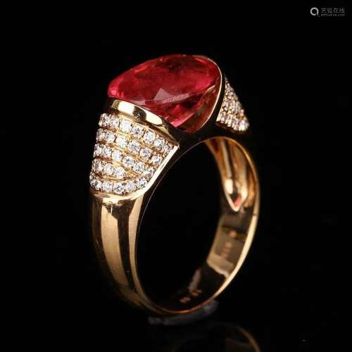 18K Solid Gold 4.35ct Ruby 0.496ct Natural Diamond Ring