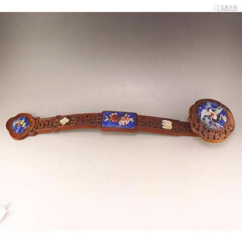 Qing Zitan Wood Inlay Lapis Lazuli & Shell Ruyi Scepter