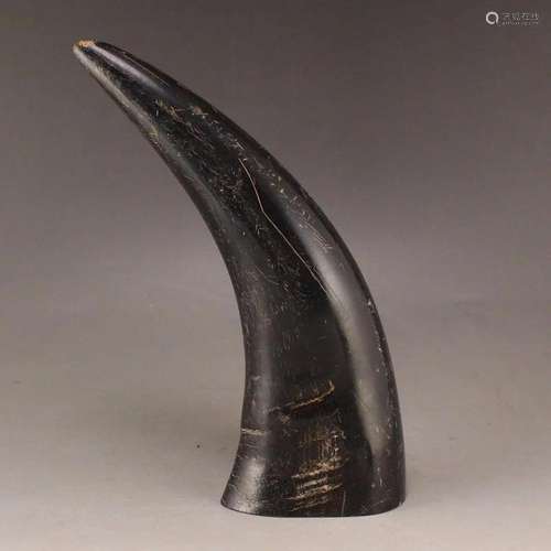 Vintage Ox Horn Carved Fortune Lion Seal