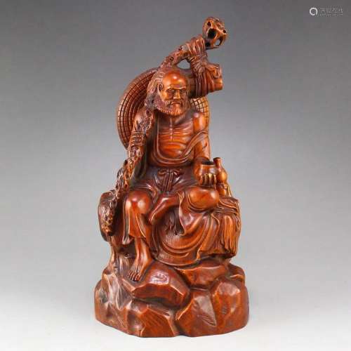 Chinese Boxwood Wood Carved Dharma Statue