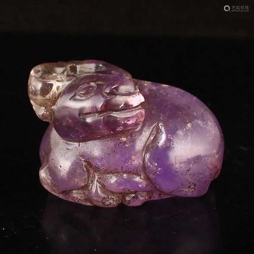 Hand Carved Vintage Amethyst Fortune Ox Statue