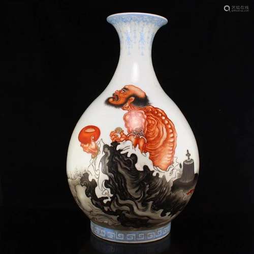 Iron Red Glaze Buddhism Arhat Porcelain Vase