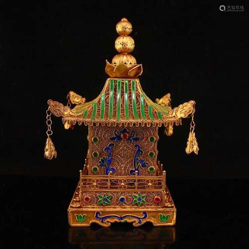 Gold Wire Enamel Inlay Gems Buddha's Relics Stupa