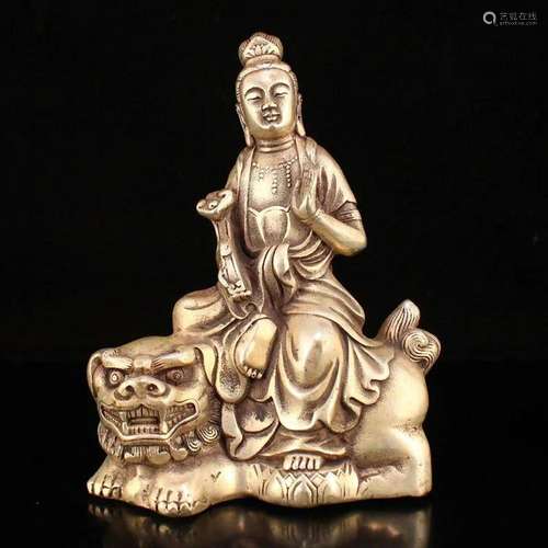 Chinese White Copper Manjushri Bodhisattva Statue