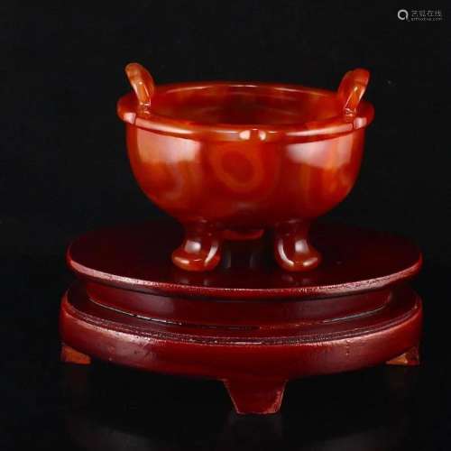 Natural Agate Double Ears 3 Legs Incense Burner