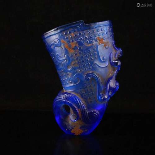 Vintage Chinese Blue Peking Glass Chi Dragon Wine Cup