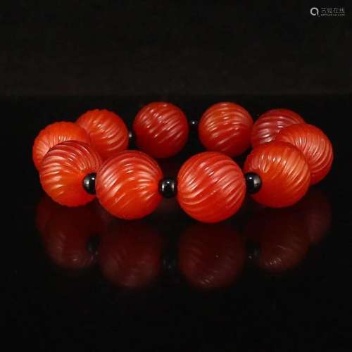 19 MM Vintage Chinese Red Agate Beads Bracelet