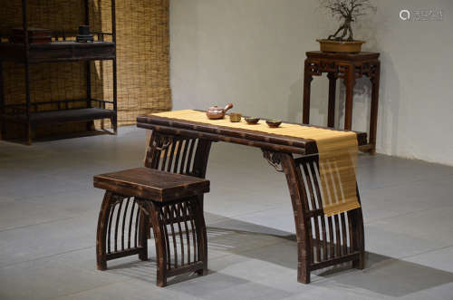 明式竹节工榆木琴桌