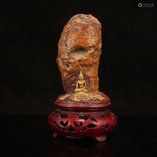 Stone & Gilt Gold Red Copper Buddhism Buddha Statue