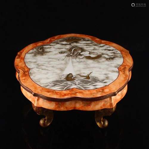 Gilt Gold Black Glaze Dragon & Fish Porcelain Tea Table
