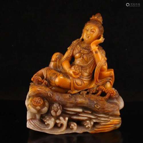 Superb Chinese Qing Dy Tianhuang Stone Kwan-yin Statue