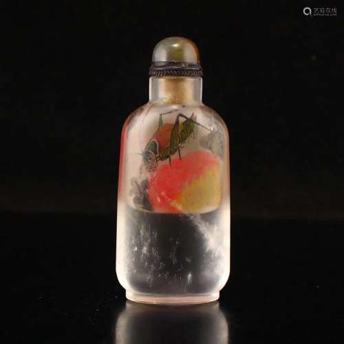 Chinese Crystal Inside Painting Locust Snuff Bottle