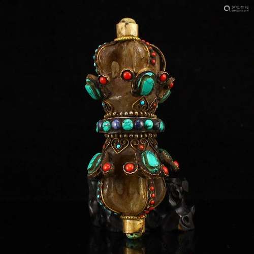 Tibetan Buddhism Crystal Inlay Gem Pestle XiangMo