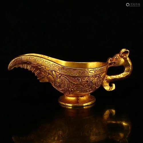 Chinese Gilt Gold Red Copper Dragon Head Wine Cup