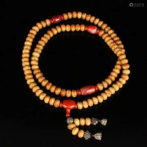 Bodhi Beads & Nanhong Agate Beads Prayer Necklace