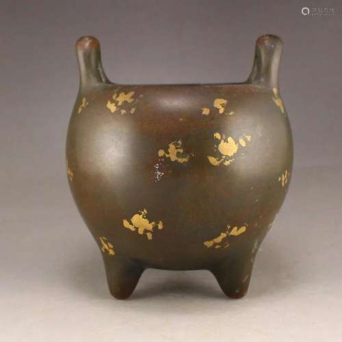 Chinese Spot Copper 3 Legs Double Ears Incense Burner