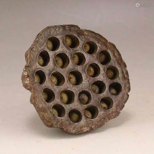 Vivid Chinese Red Copper Lotus Pod Statue