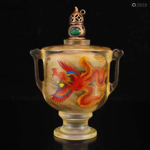 Peking Glass Inside Painting Phoenix Snuff Bottle