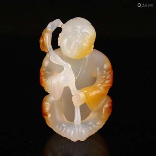Vintage Chinese Agate Carved Ruyi Kid Statue