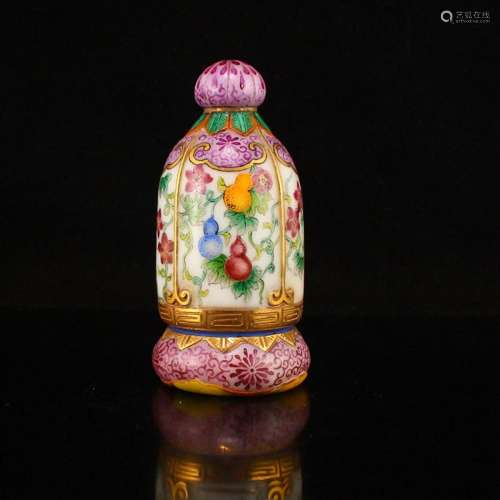 Chinese Gilt Gold Famille Rose Peking Glass Snuff Bottle w K...