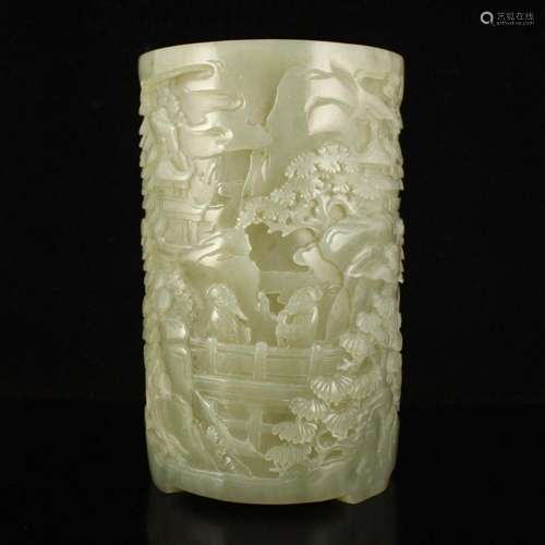 Superb Chinese Qing Dy Hetian Jade Low Relief Scenery Figure...